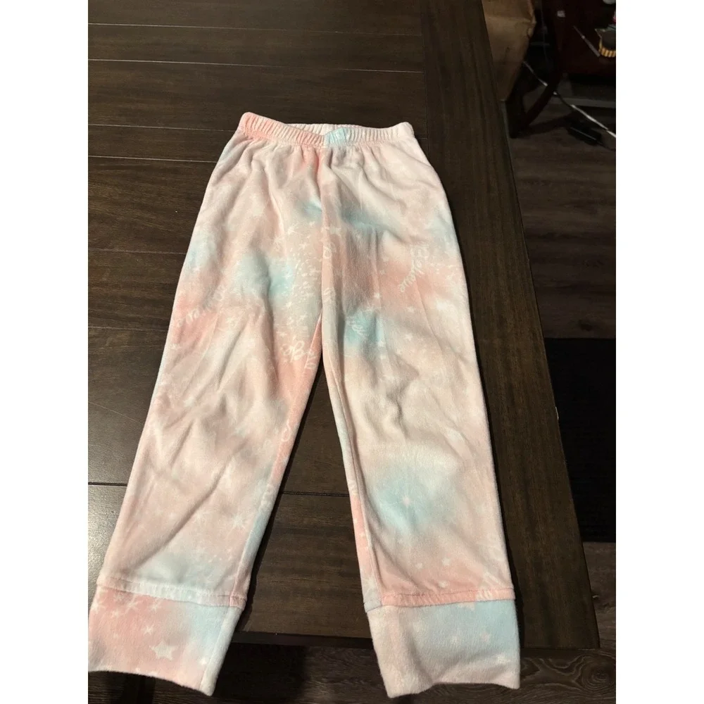 Wonder Nation Girls Fleece Pajama Pants Pink Blue Tie Dye Believe Stars XS 4-5